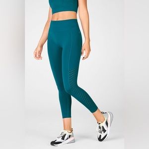 Fabletics Sync High-Waisted Perforated 7/8 Leggings in Real Teal